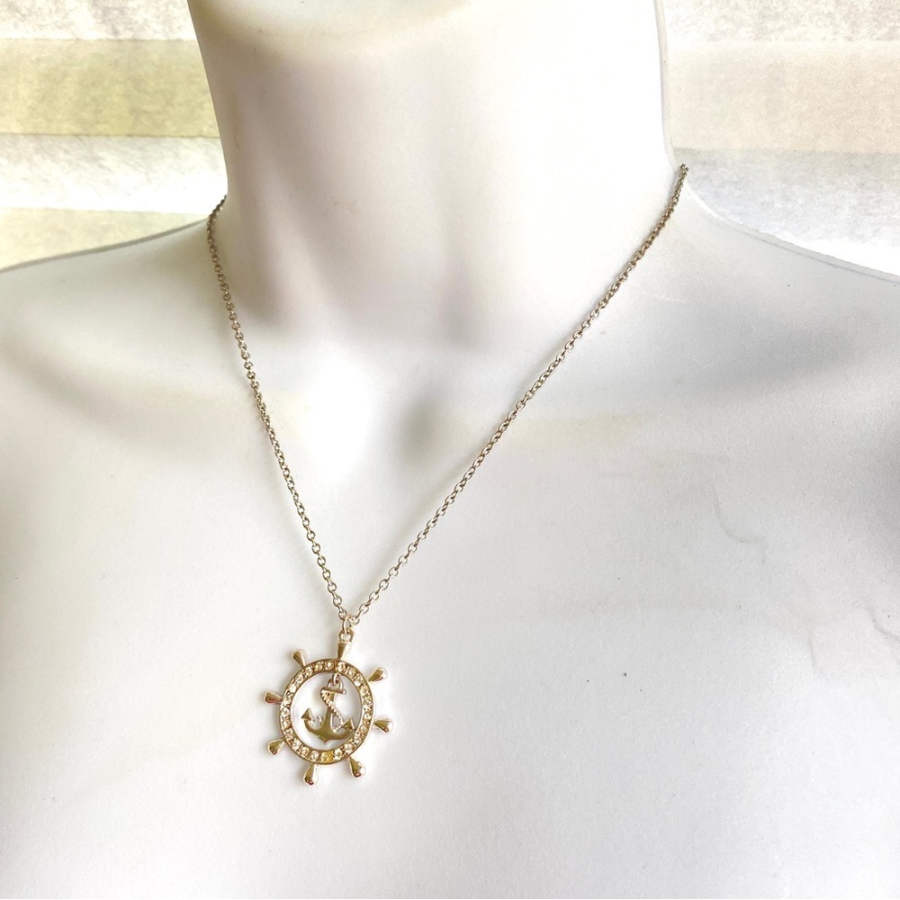 Nautical Anchor Silvertone with Rhinestones Necklace
